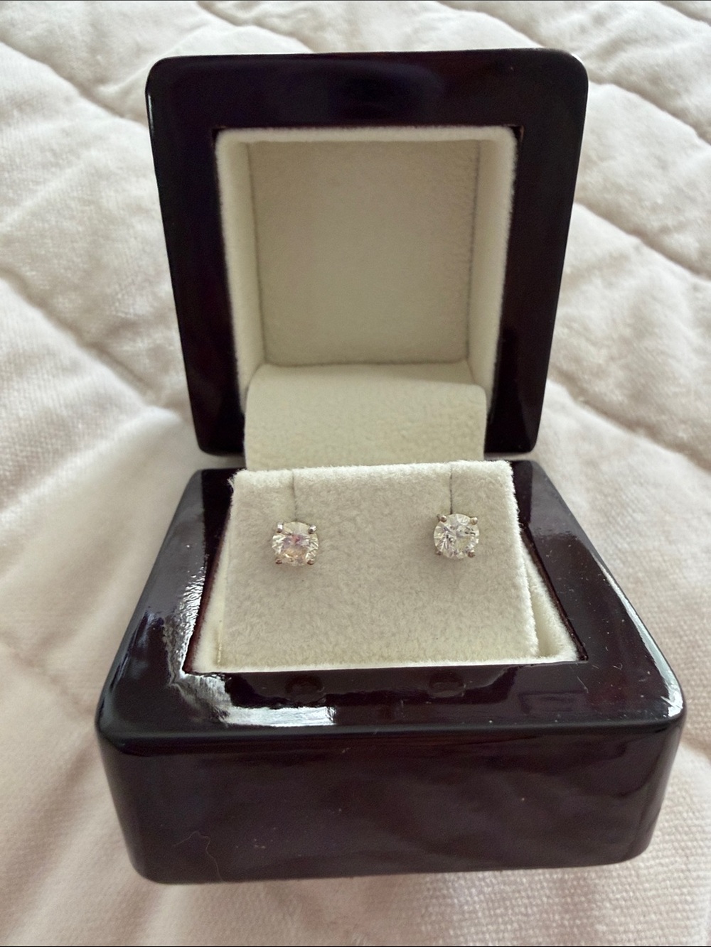 Classic White Diamond Stud Earrings in Silver Setting
